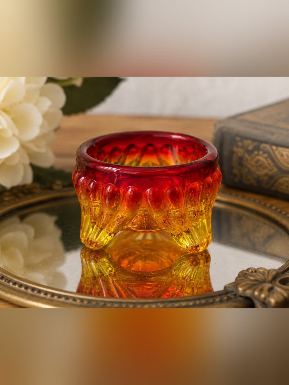 Boyd Amberina Glass Footed Open Salt Cellar Cadmium Glow 1" Vintage Glass Displa
